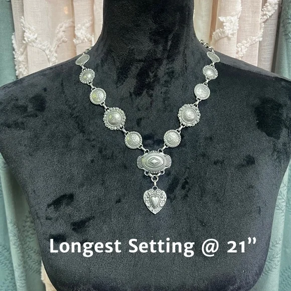 Bohemian Cowgirl Love Concho Silver Heart Pendant Necklace - Picture 15 of 15
